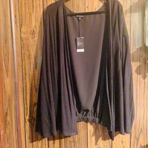 Black open front cardigan with a sheer back